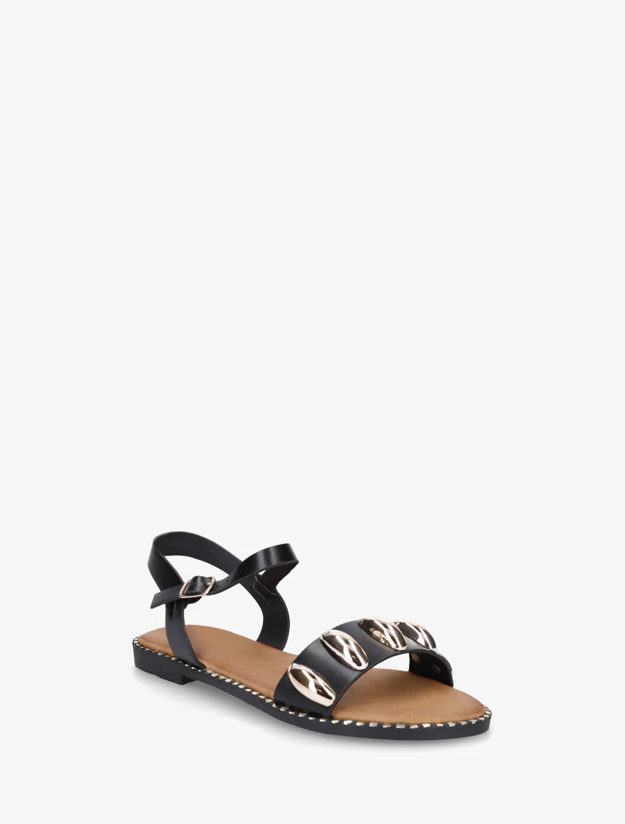 Nu-pieds en simili à bijoux ovales - Noir - Image 2