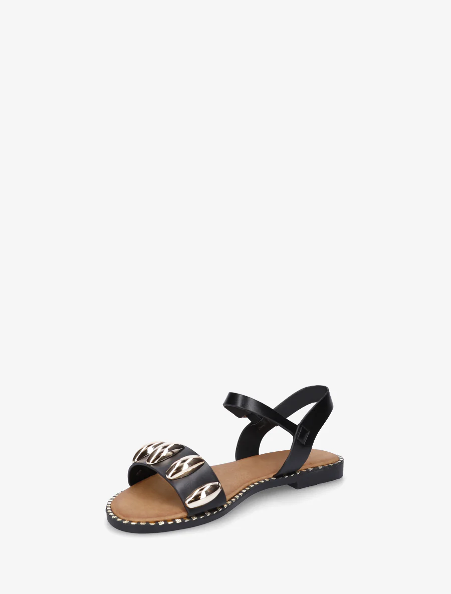 Nu-pieds en simili à bijoux ovales - Noir - Image 3