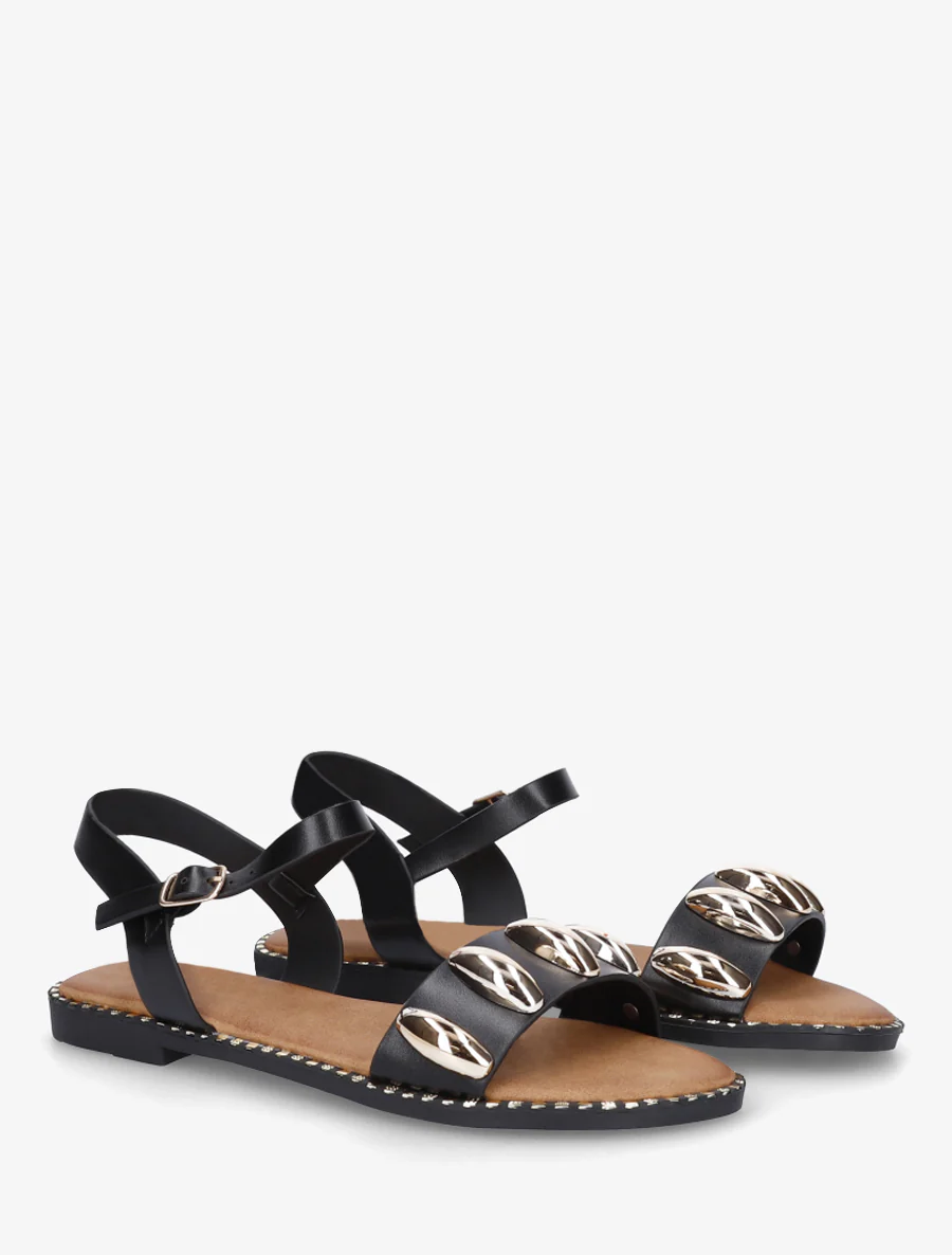 Nu-pieds en simili à bijoux ovales - Noir - Image 4