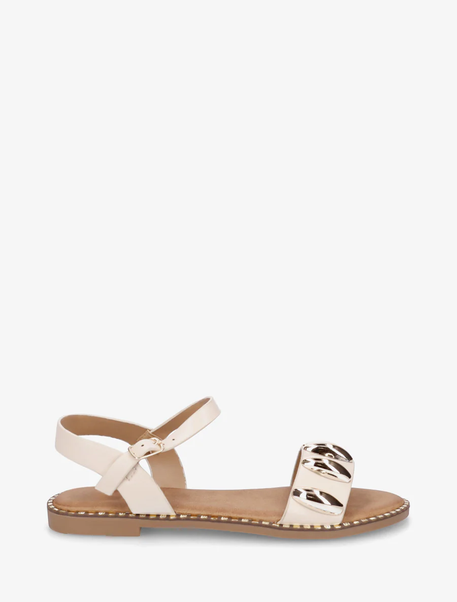Nu-pieds en simili à bijoux ovales - Beige