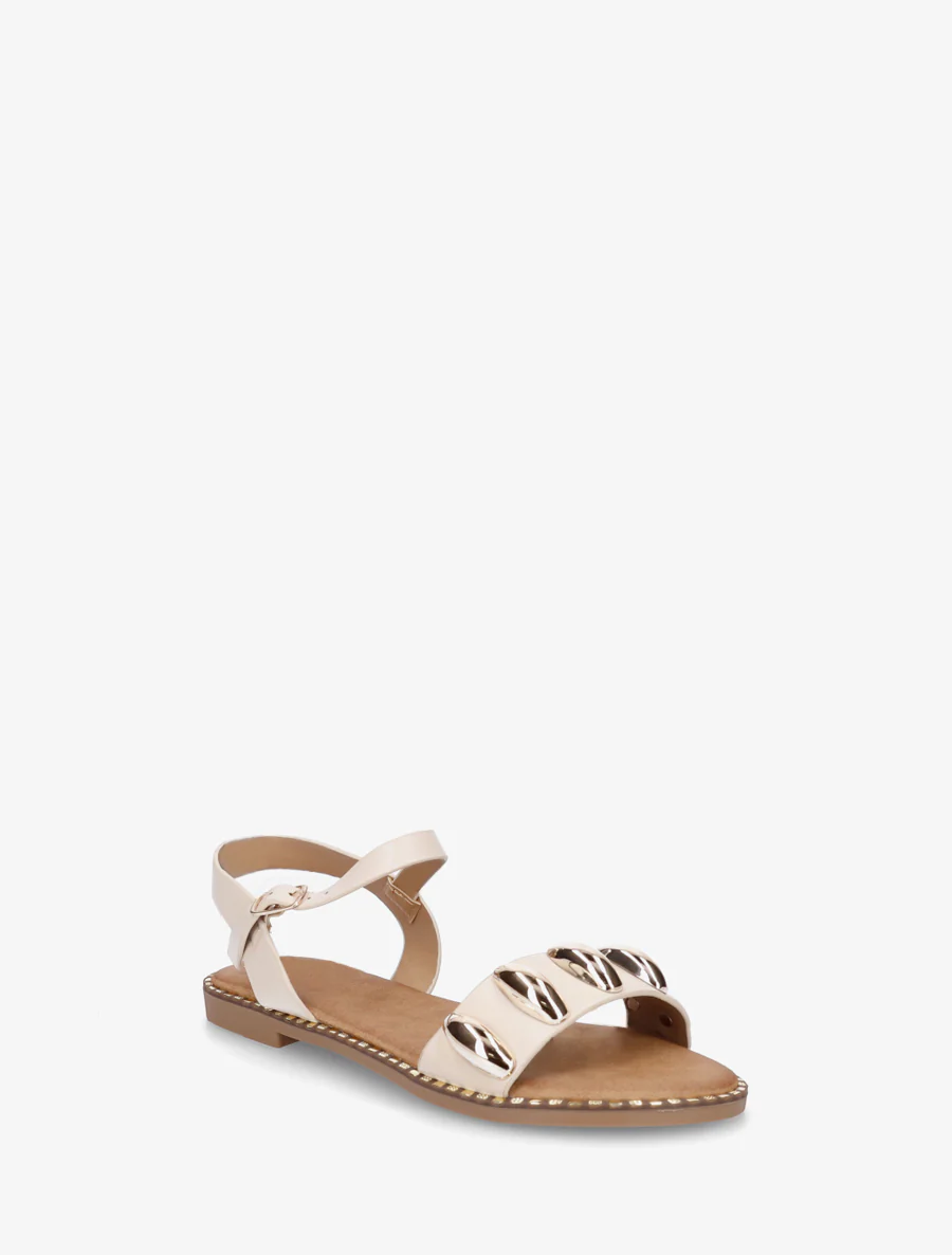 Nu-pieds en simili à bijoux ovales - Beige - Image 2