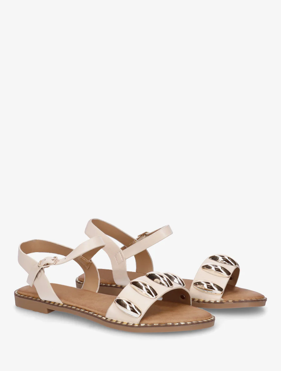 Nu-pieds en simili à bijoux ovales - Beige - Image 4