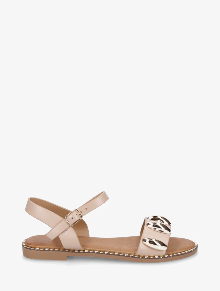 Nu-pieds en simili à bijoux ovales - Taupe