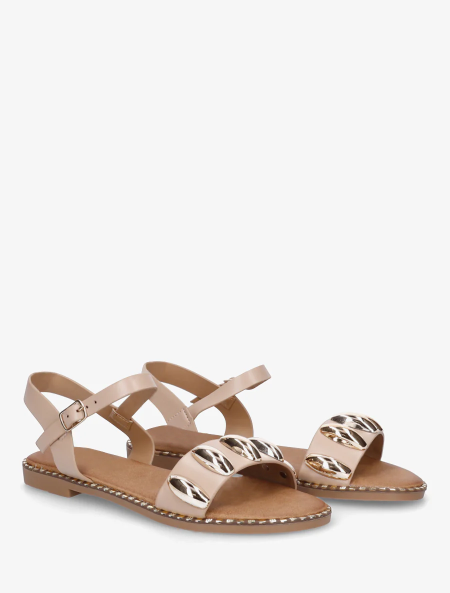 Nu-pieds en simili à bijoux ovales - Taupe - Image 4