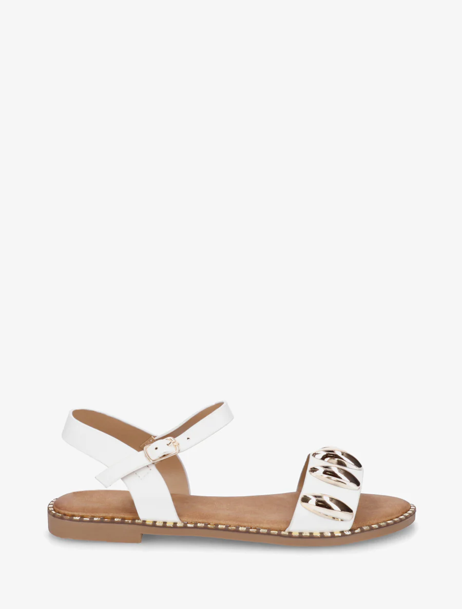 Nu-pieds en simili à bijoux ovales - Blanc