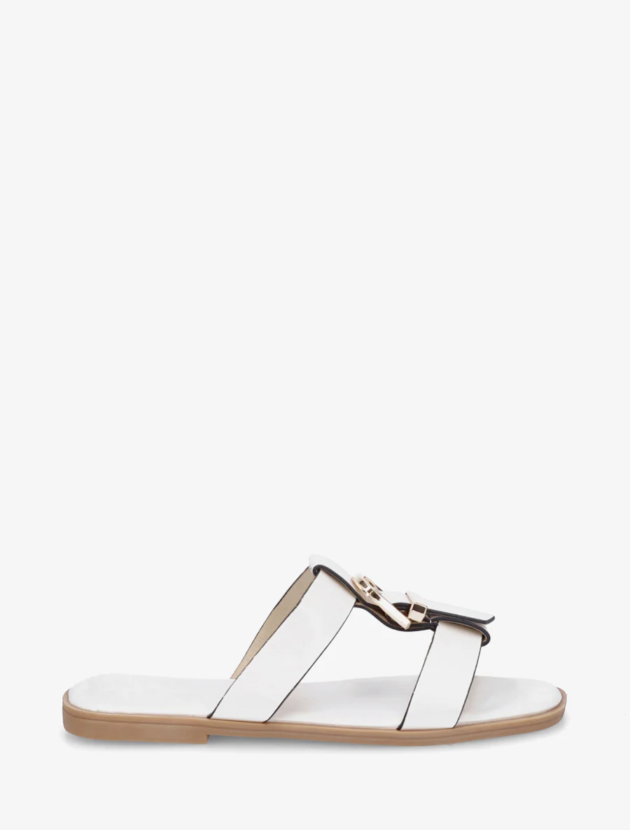 Nu-pieds en simili à boucle décorative - Blanc