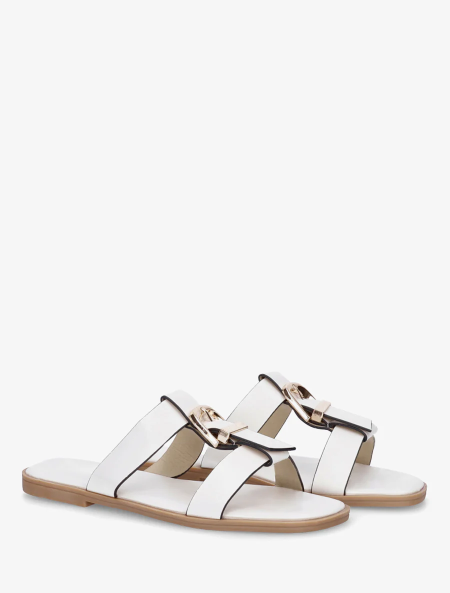 Nu-pieds en simili à boucle décorative - Blanc - Image 4