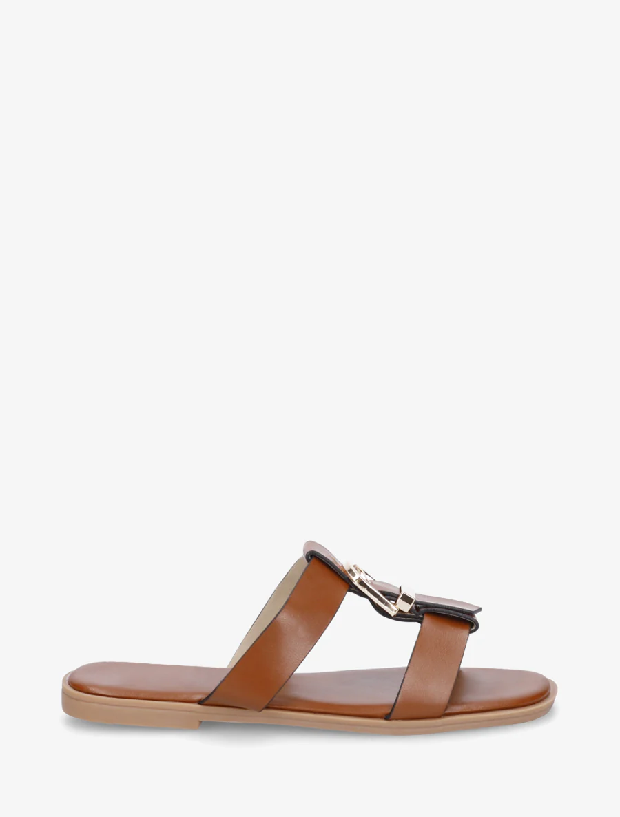 Nu-pieds en simili à boucle décorative - Camel
