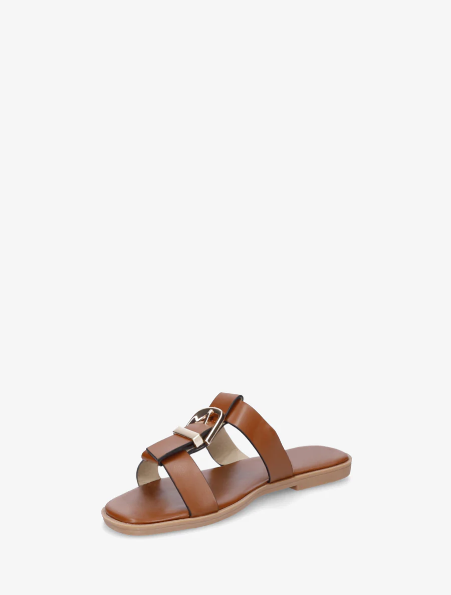 Nu-pieds en simili à boucle décorative - Camel - Image 3