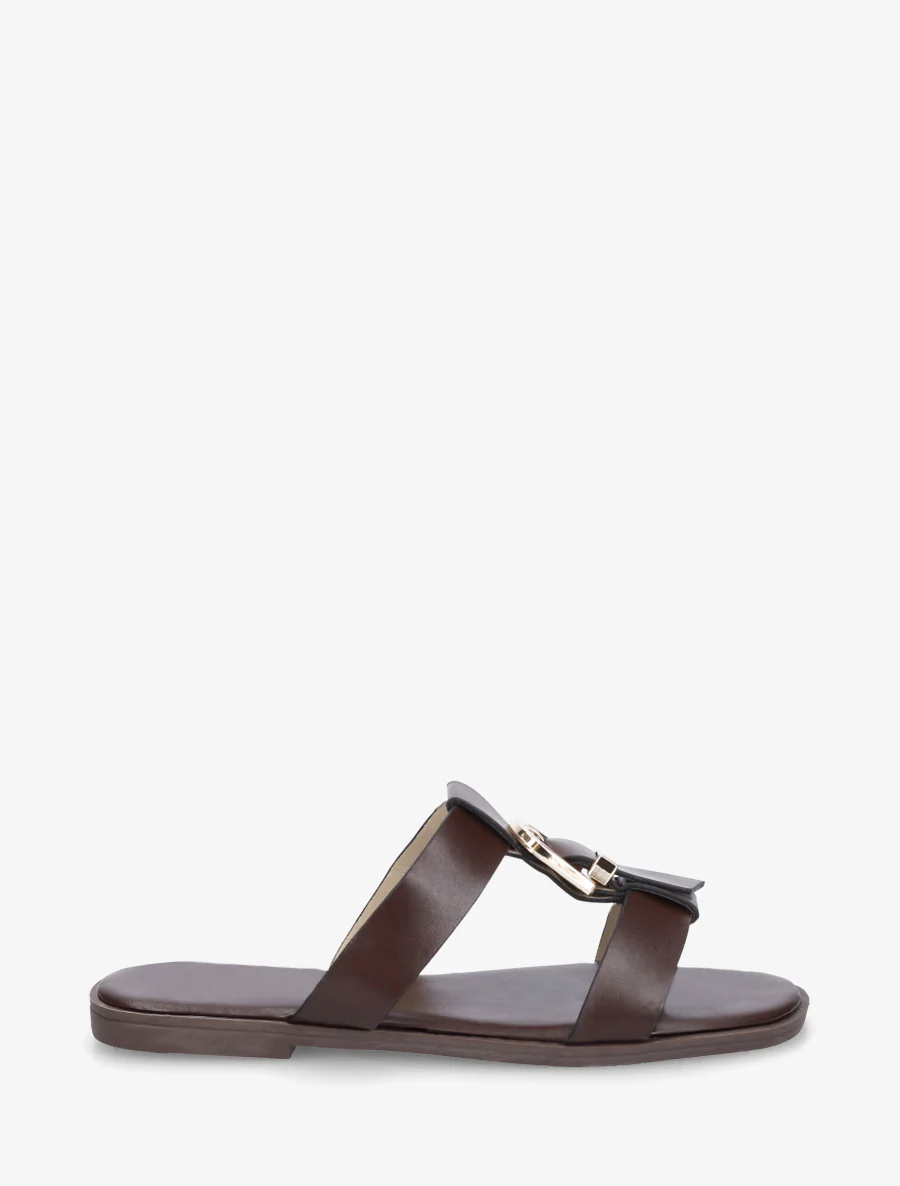 Nu-pieds en simili à boucle décorative - Marron