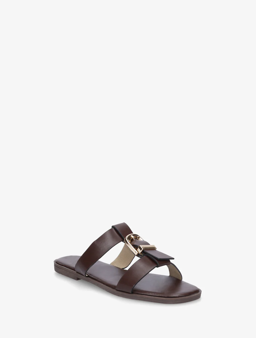 Nu-pieds en simili à boucle décorative - Marron - Image 2