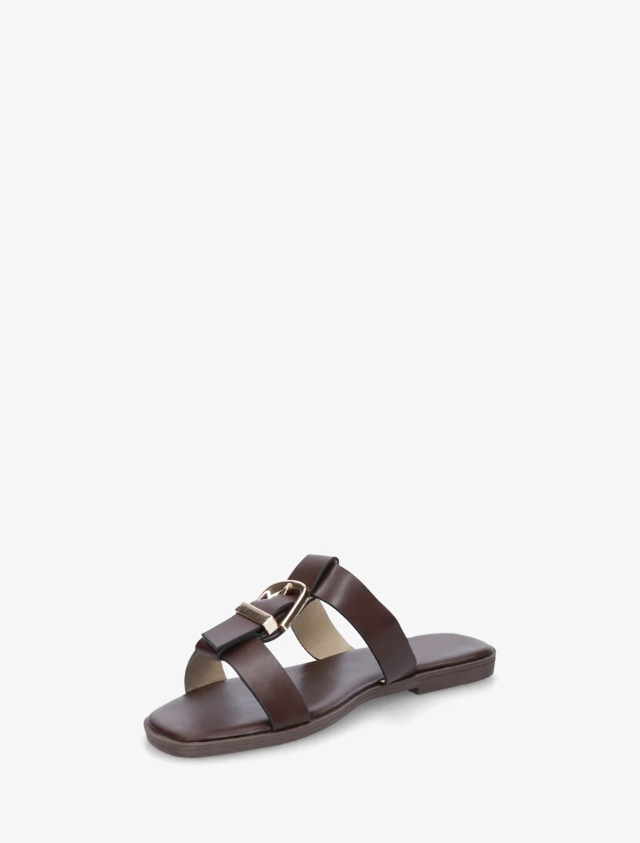 Nu-pieds en simili à boucle décorative - Marron - Image 3