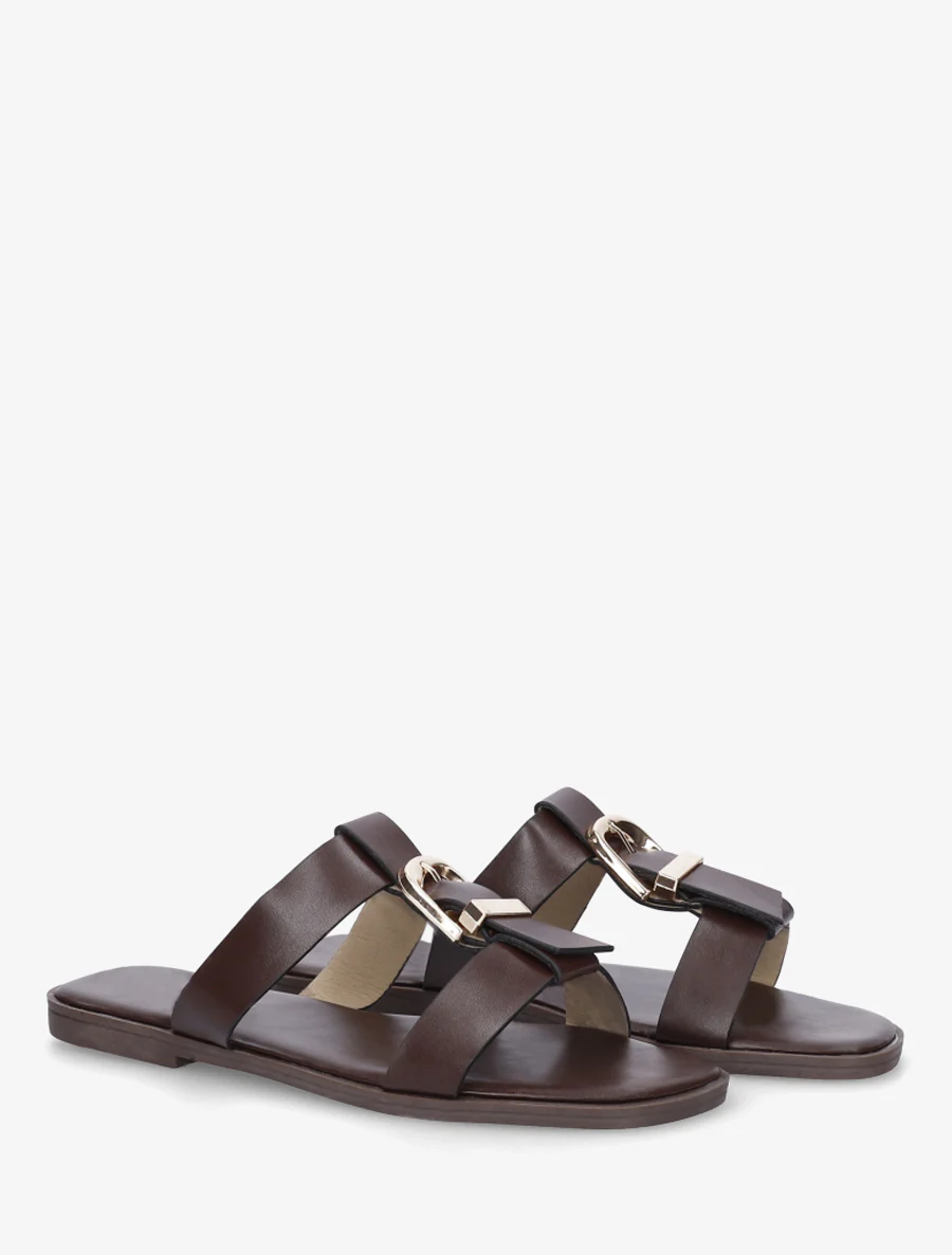Nu-pieds en simili à boucle décorative - Marron - Image 4