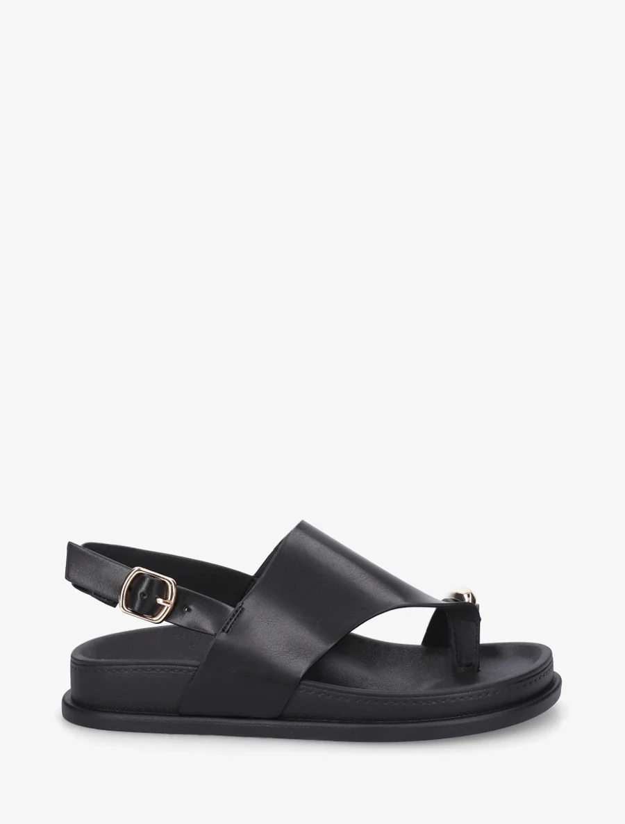Nu-pieds en simili à empiècement métal - Noir