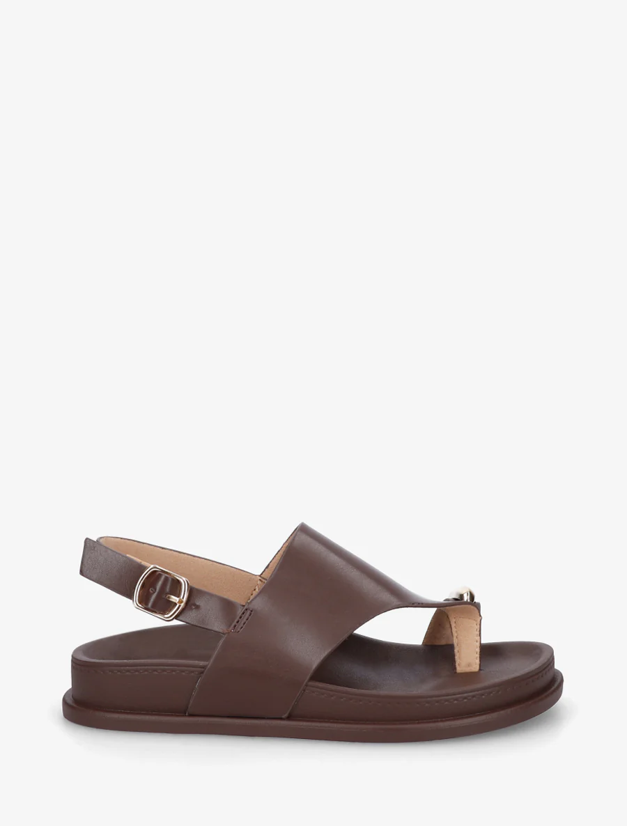 Nu-pieds en simili à empiècement métal - Marron