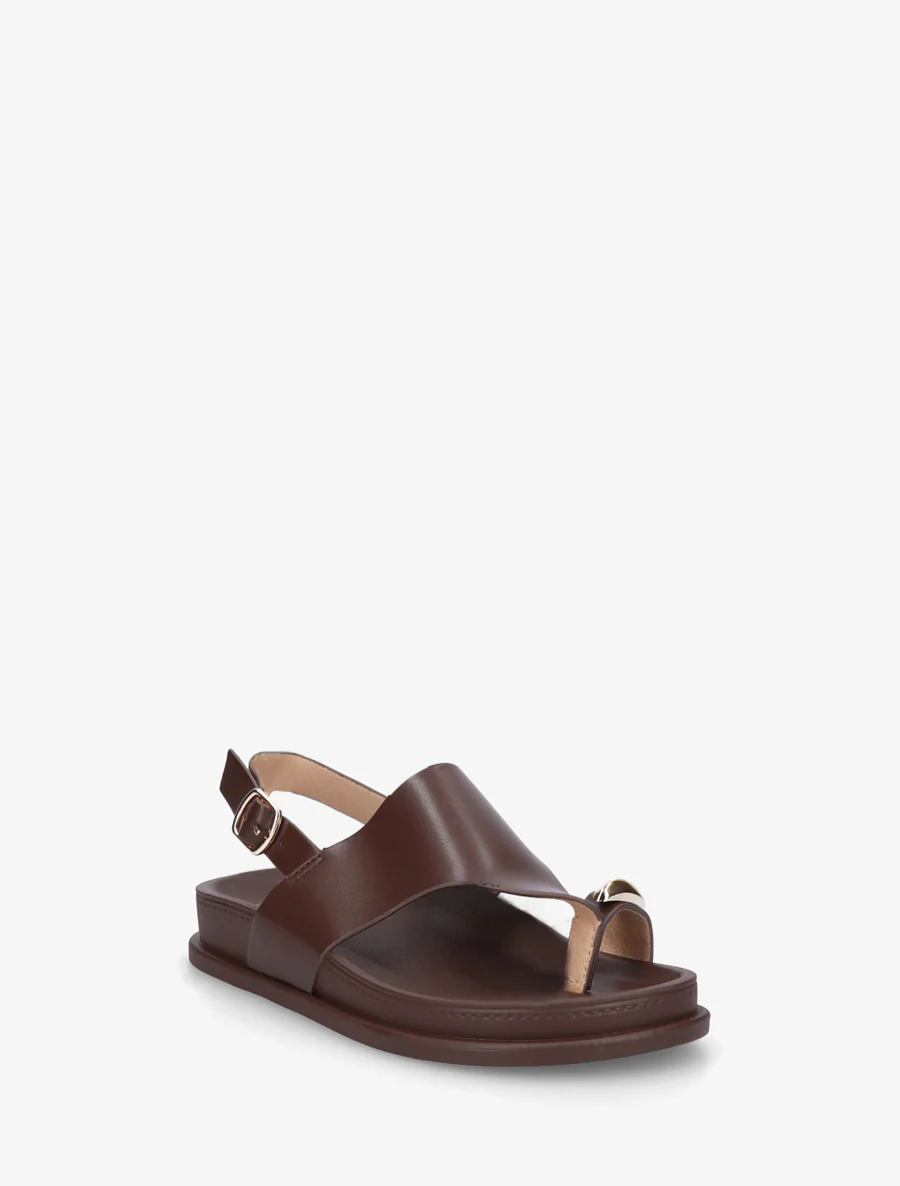 Nu-pieds en simili à empiècement métal - Marron - Image 2