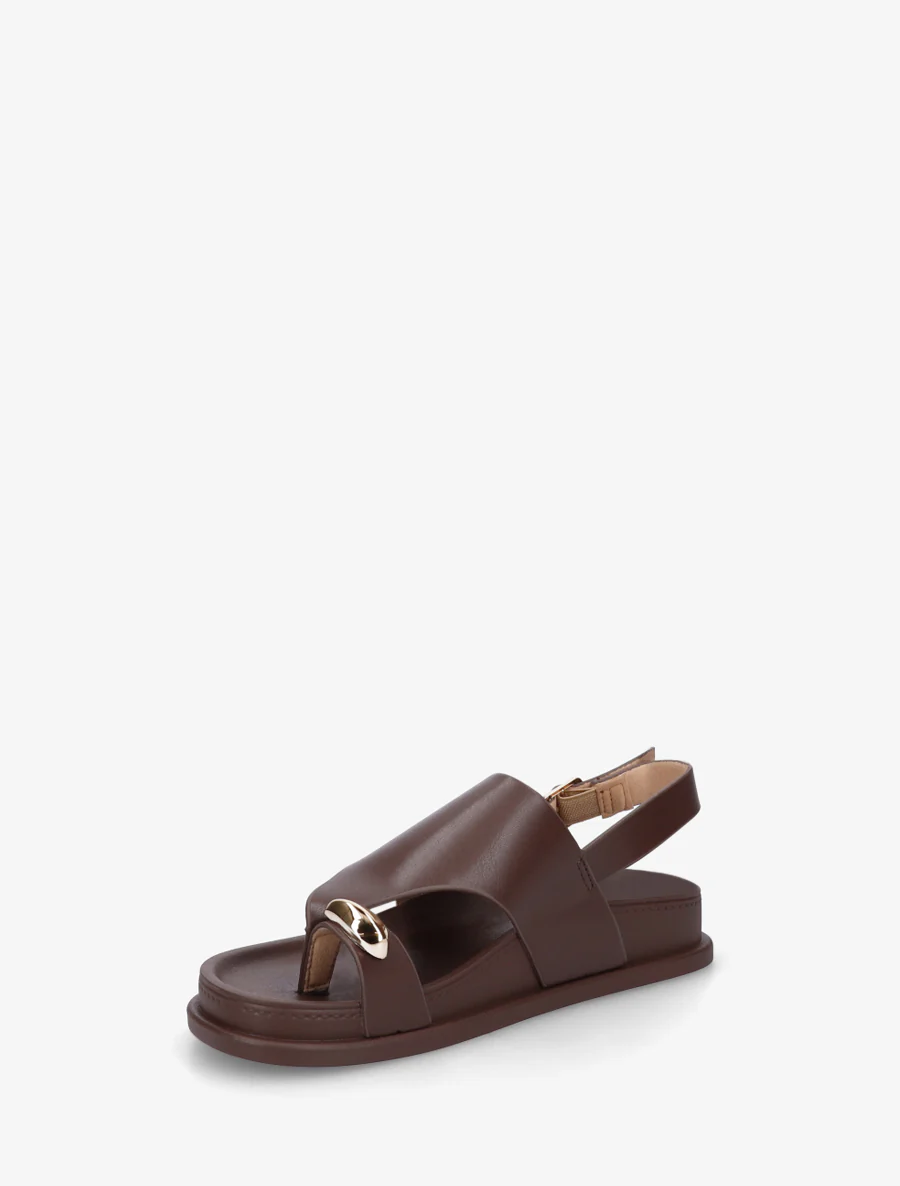 Nu-pieds en simili à empiècement métal - Marron - Image 3