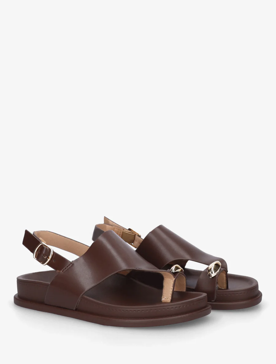 Nu-pieds en simili à empiècement métal - Marron - Image 4