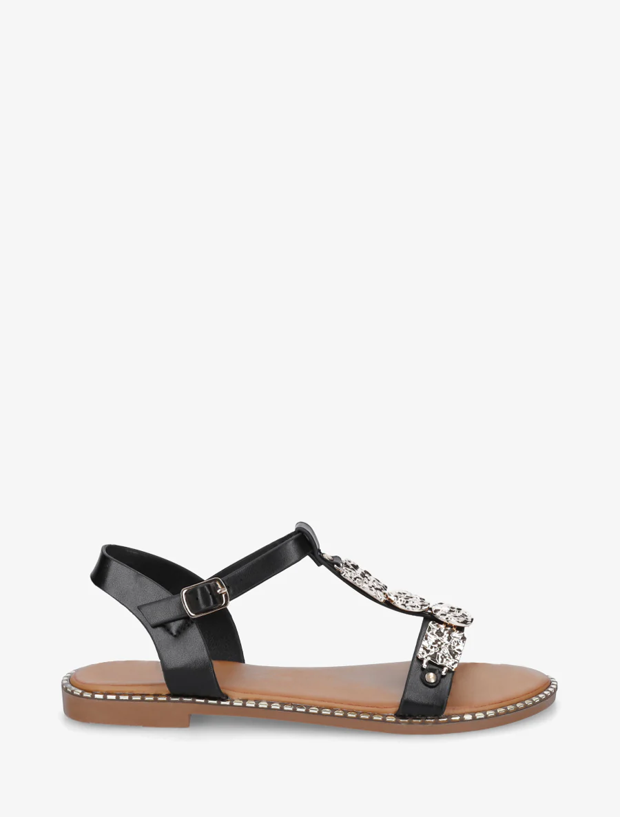 Nu-pieds en simili à empiècement métal - Noir