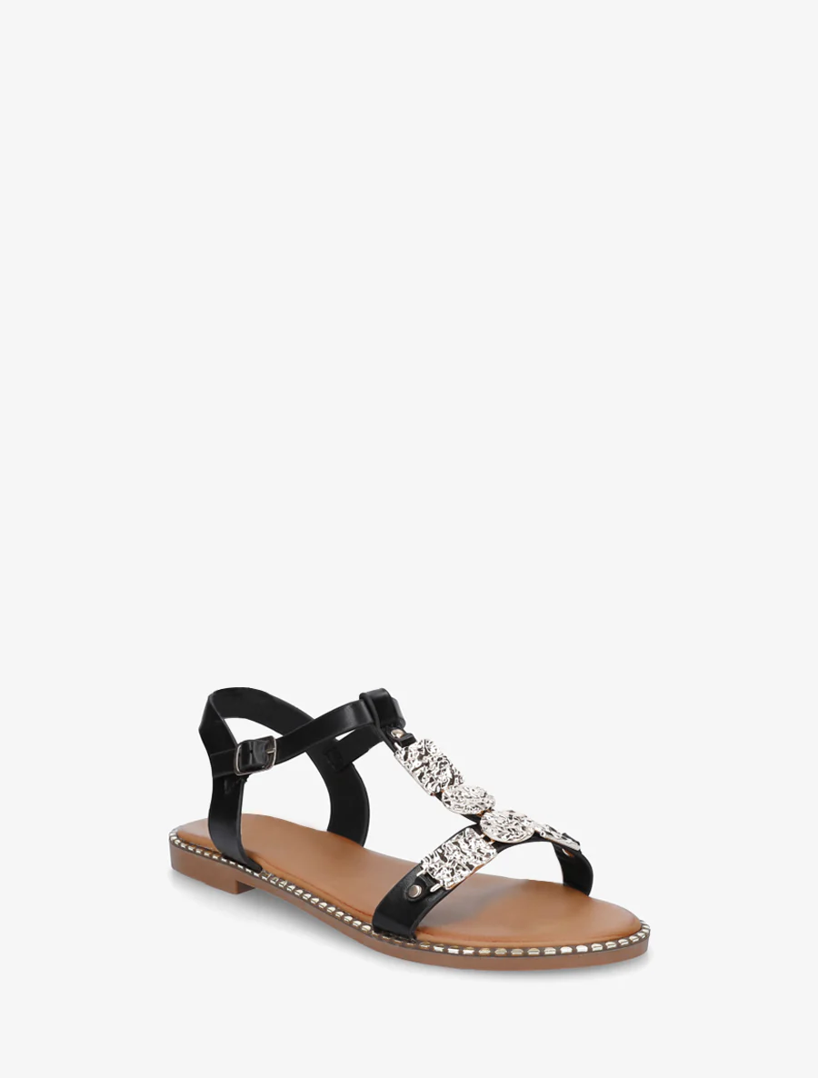 Nu-pieds en simili à empiècement métal - Noir - Image 2