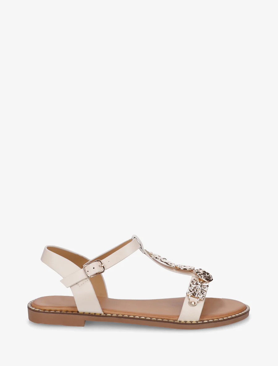 Nu-pieds en simili à empiècement métal - Beige
