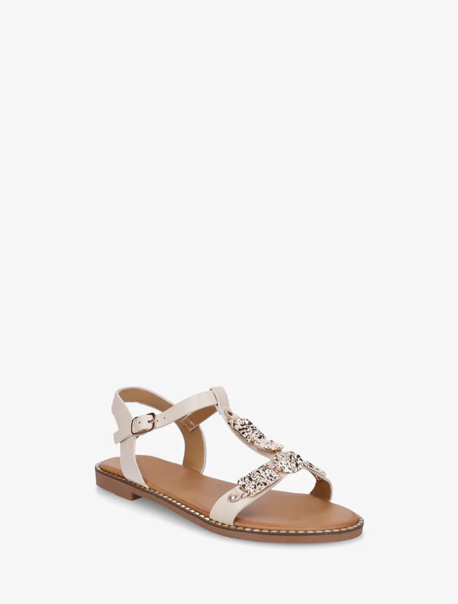 Nu-pieds en simili à empiècement métal - Beige - Image 2