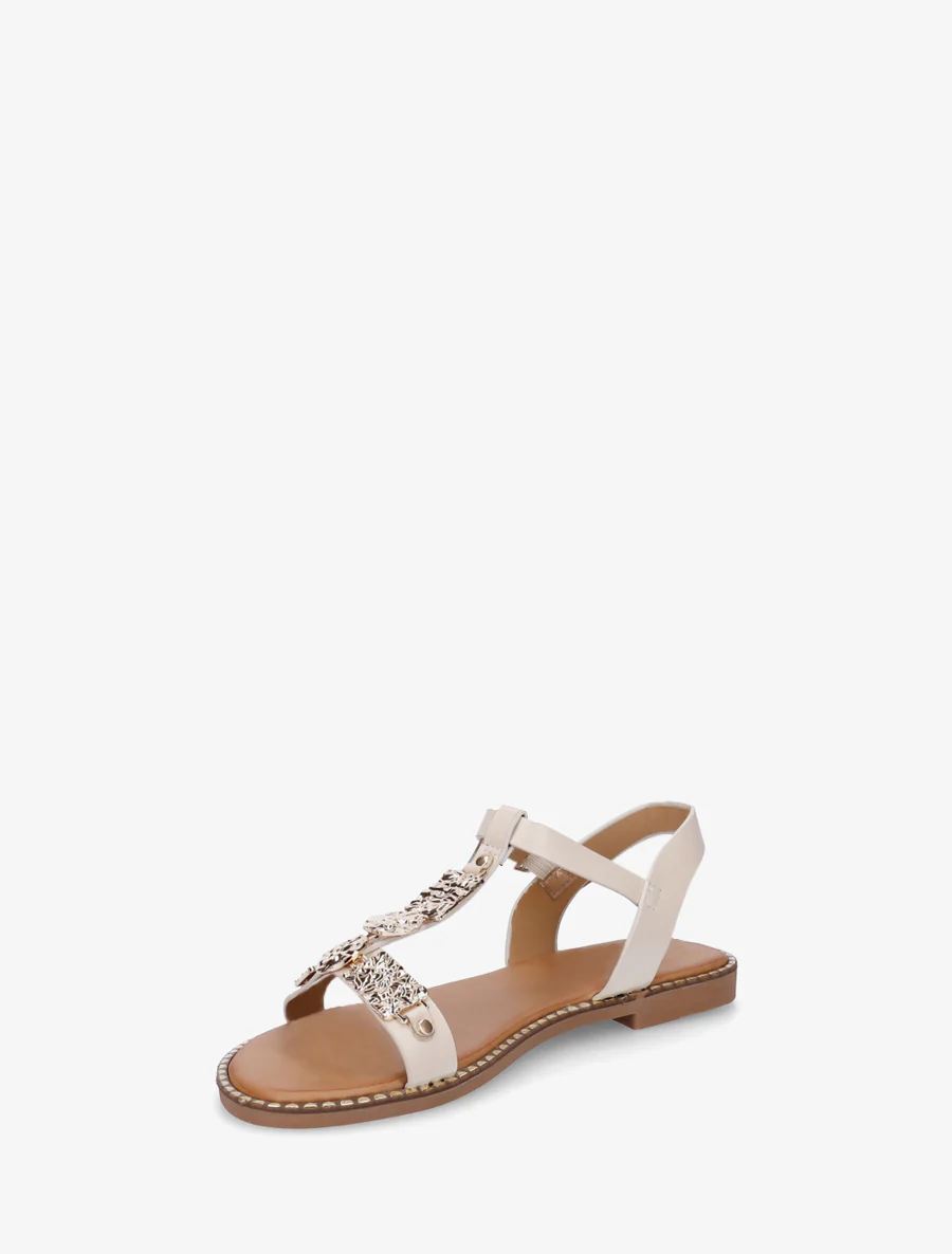 Nu-pieds en simili à empiècement métal - Beige - Image 3