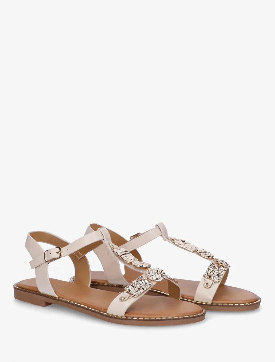Nu-pieds en simili à empiècement métal - Beige - Image 4