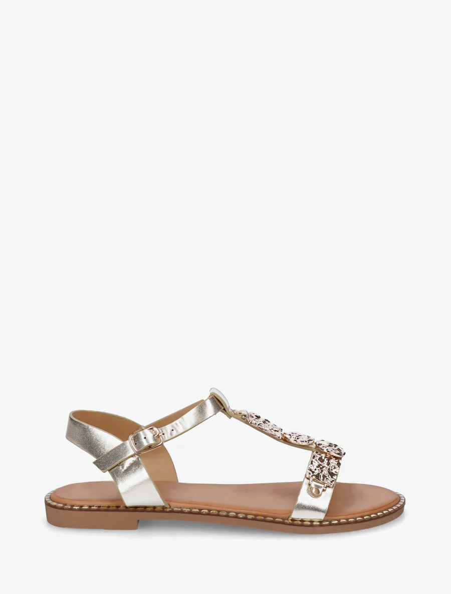 Nu-pieds en simili à empiècement métal - Or