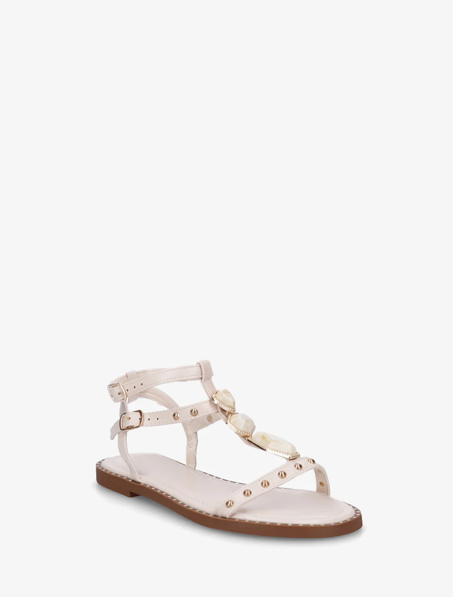 Nu-pieds en simili à empiècement pierres - Beige - Image 2