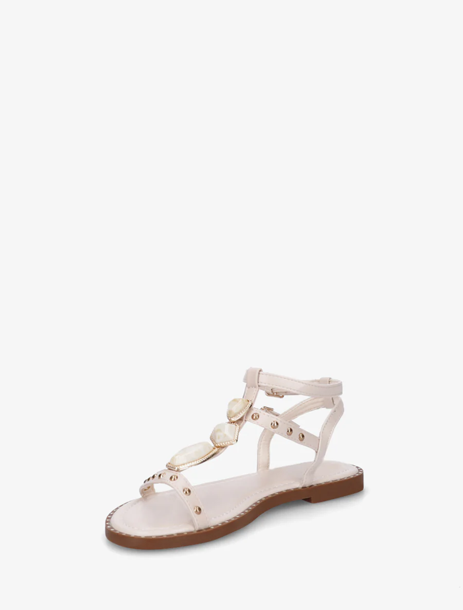 Nu-pieds en simili à empiècement pierres - Beige - Image 3