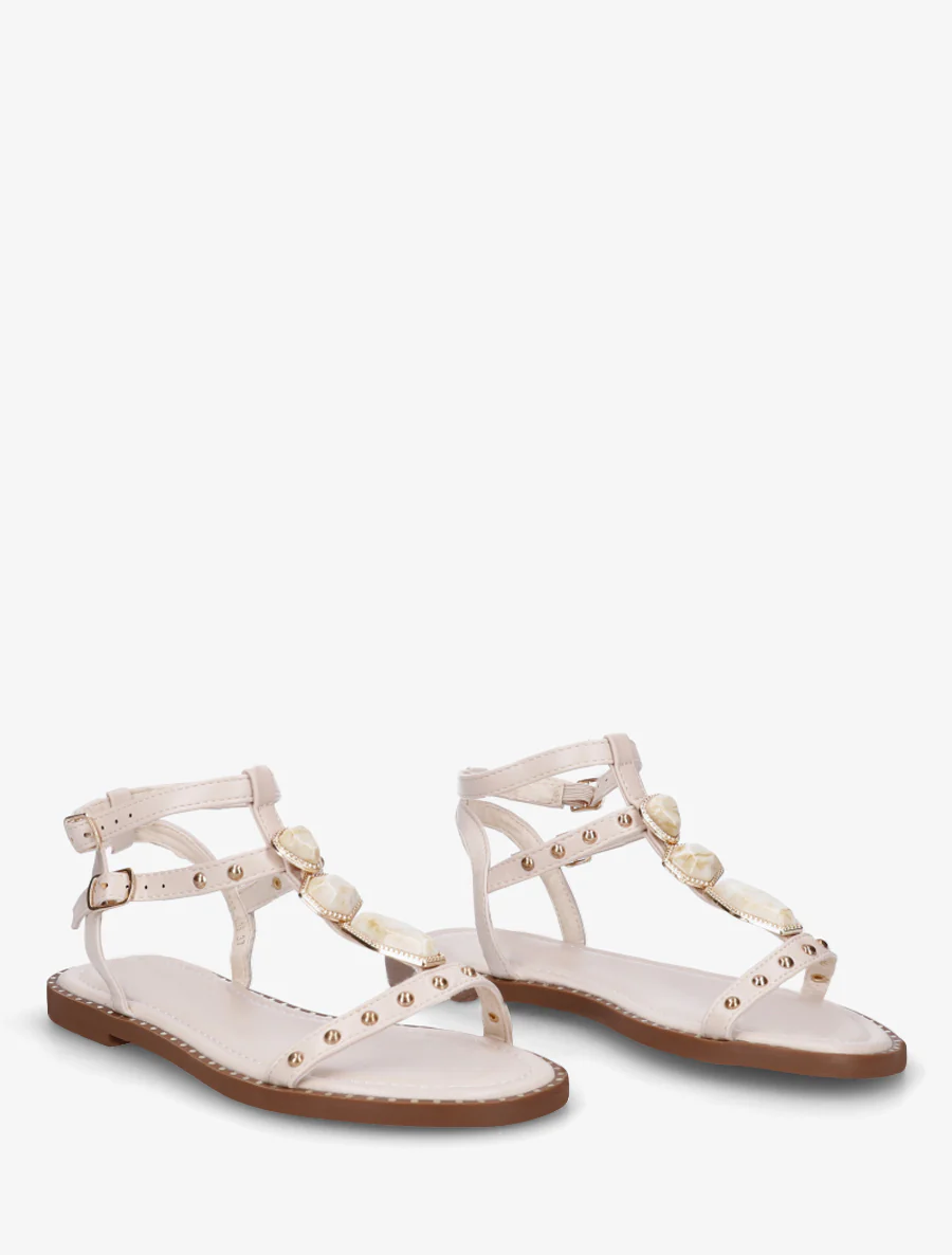Nu-pieds en simili à empiècement pierres - Beige - Image 4