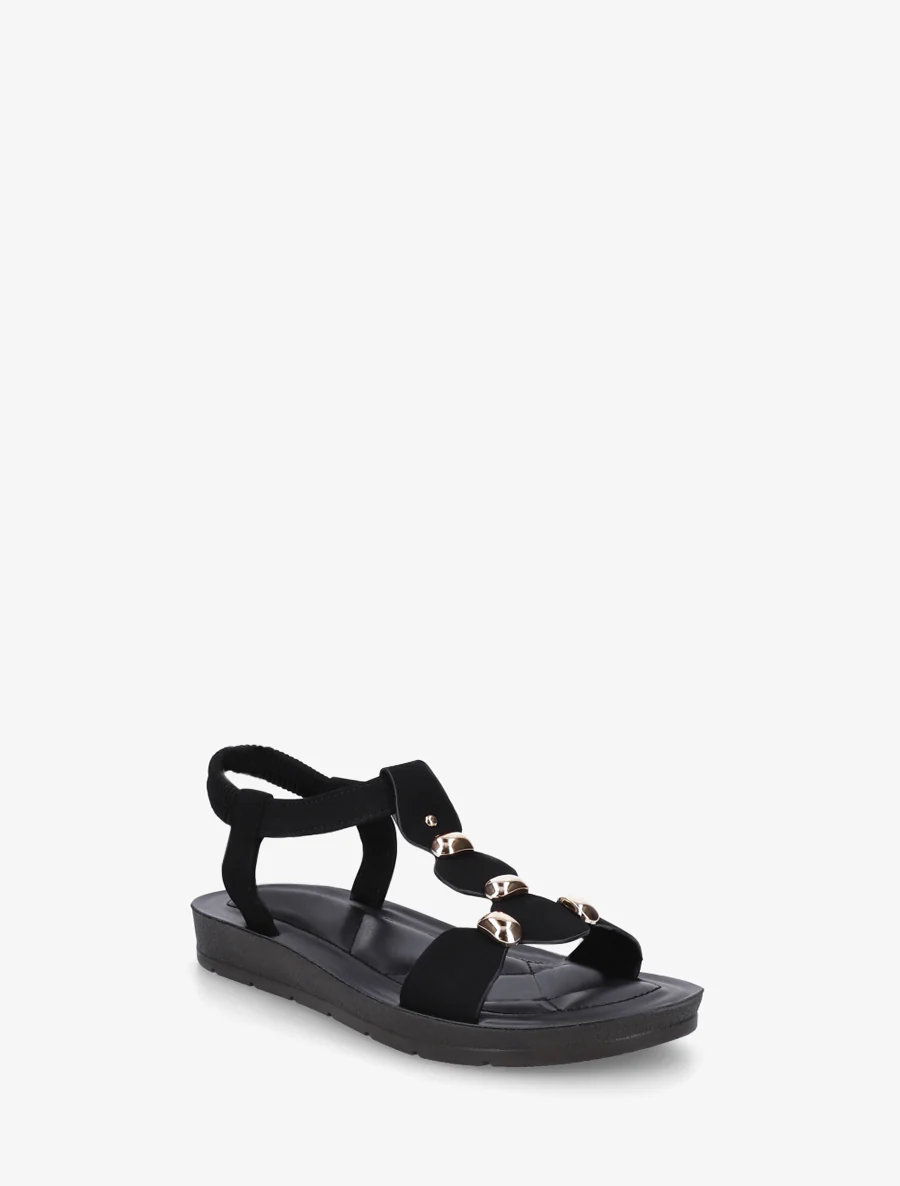 Nu-pieds en simili à tour de cheville élastiquée - Noir - Image 2