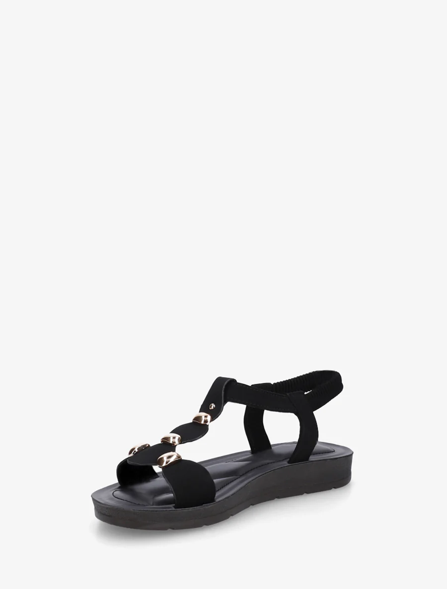 Nu-pieds en simili à tour de cheville élastiquée - Noir - Image 3