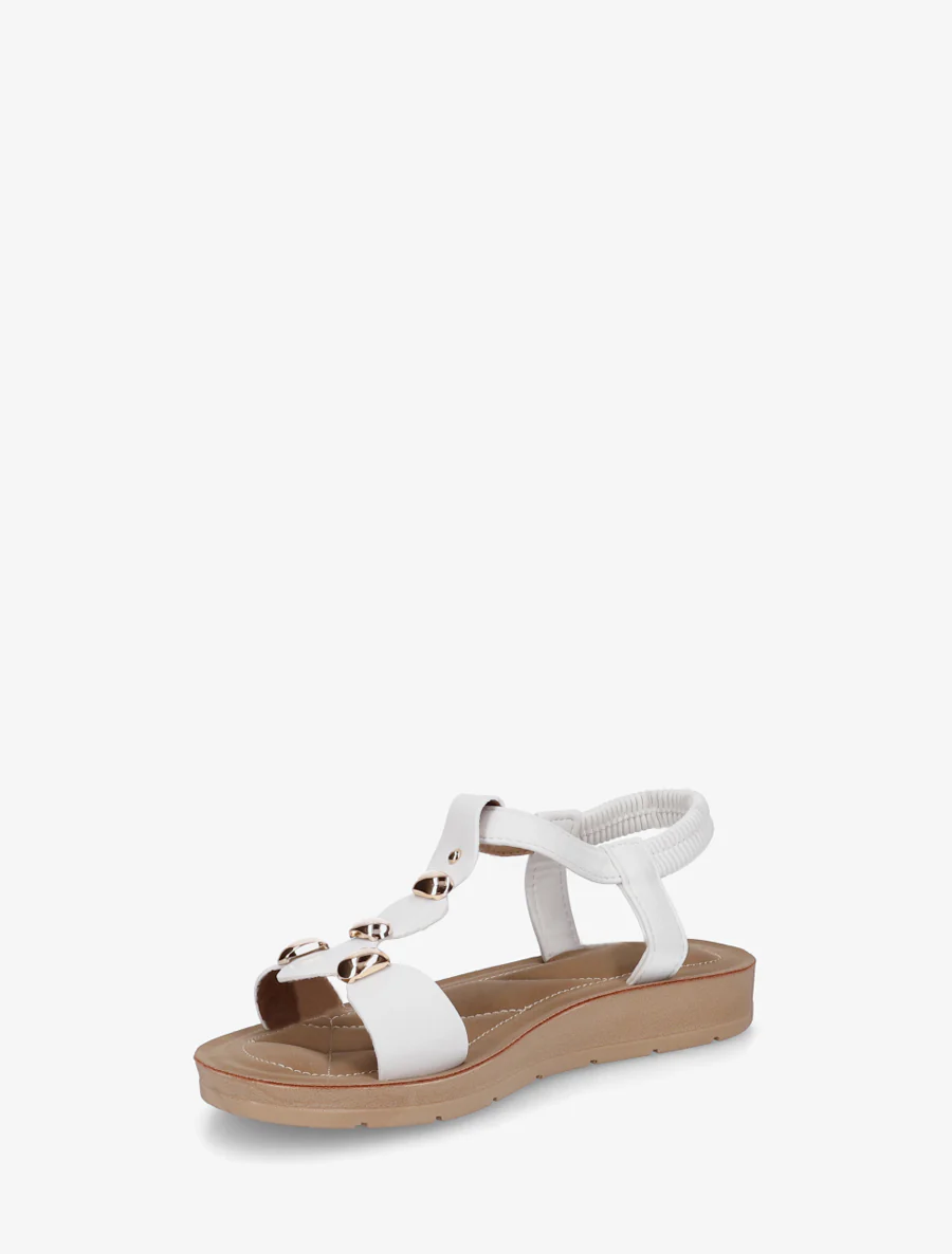 Nu-pieds en simili à tour de cheville élastiquée - Blanc - Image 3