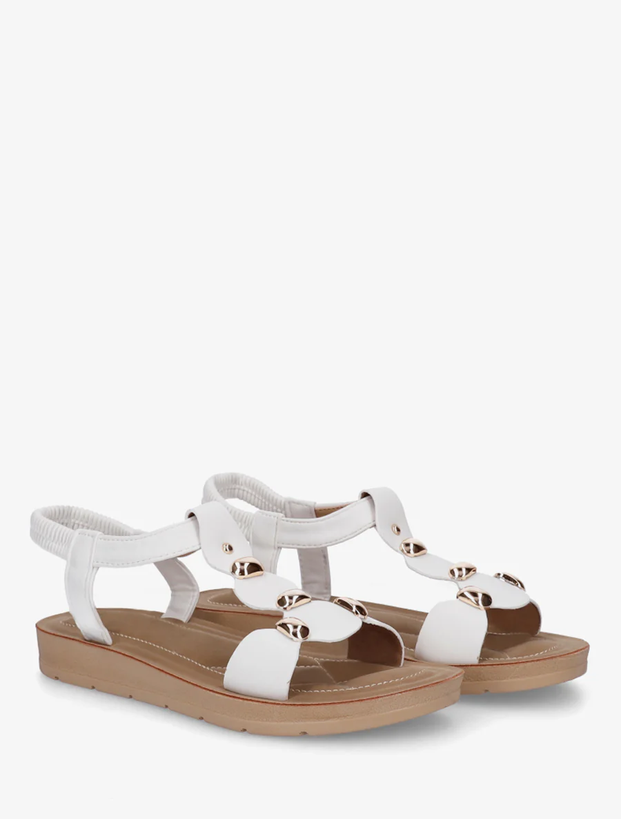 Nu-pieds en simili à tour de cheville élastiquée - Blanc - Image 4