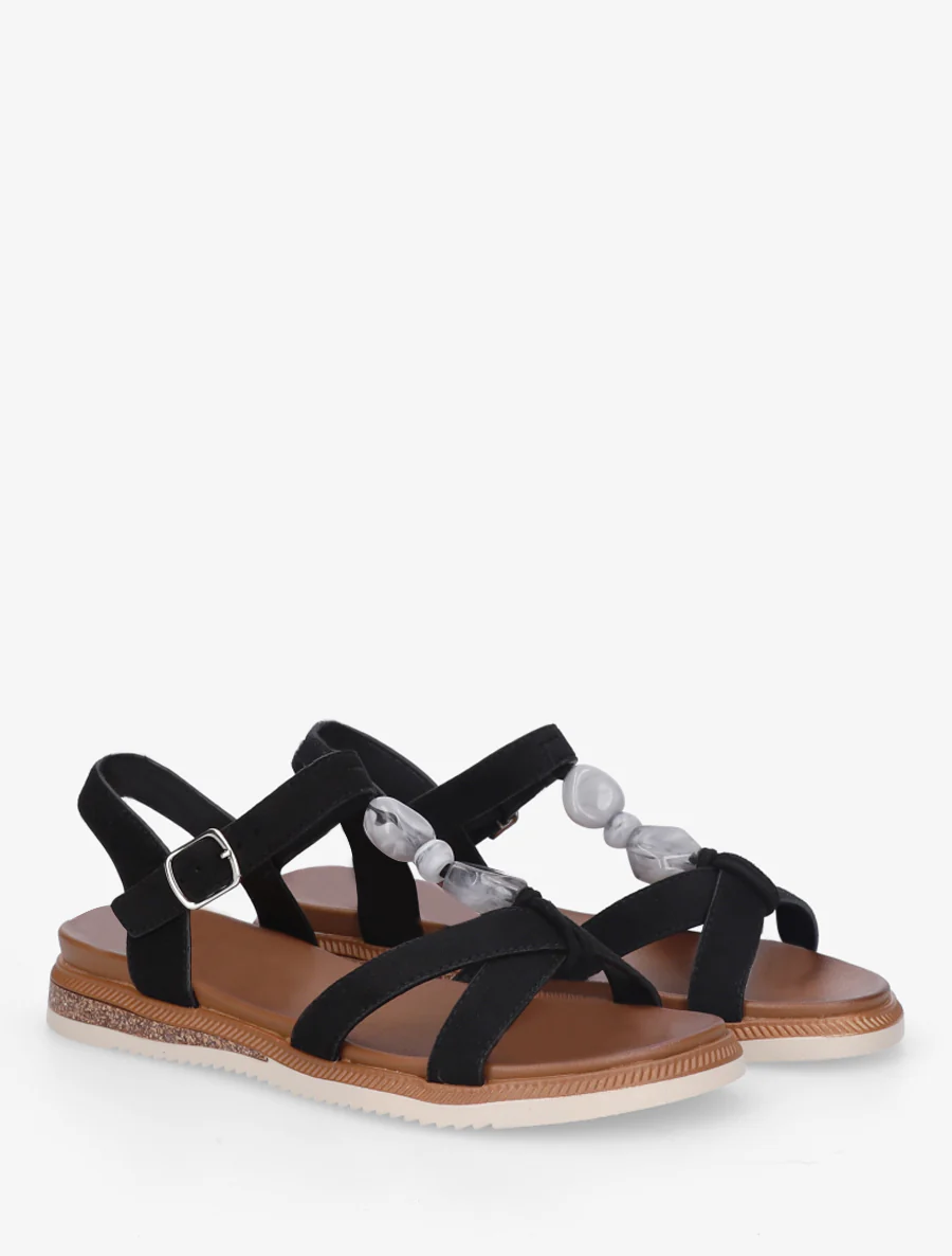 Nu-pieds en suédine à empiècement bijoux pierres - Noir - Image 4