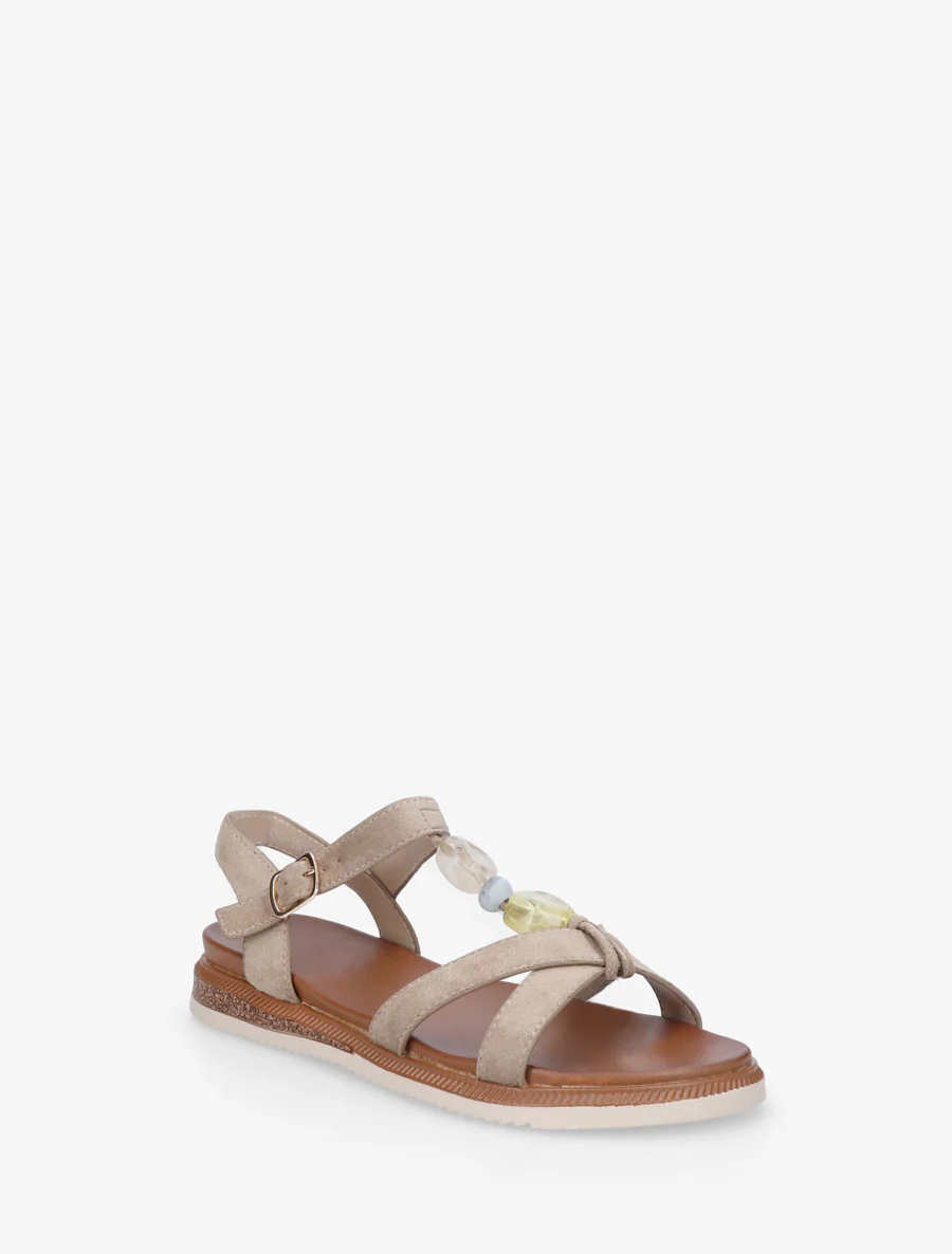 Nu-pieds en suédine à empiècement bijoux pierres - Taupe - Image 2