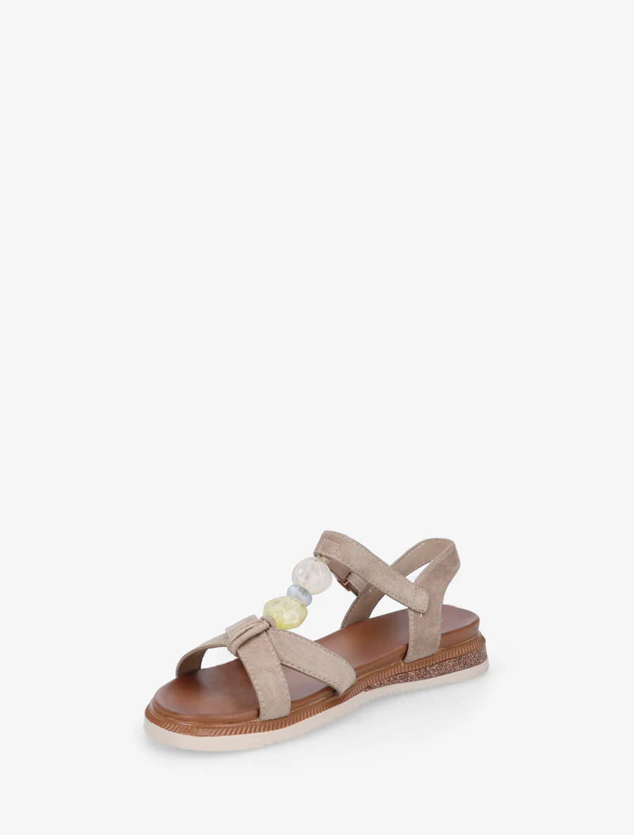 Nu-pieds en suédine à empiècement bijoux pierres - Taupe - Image 3