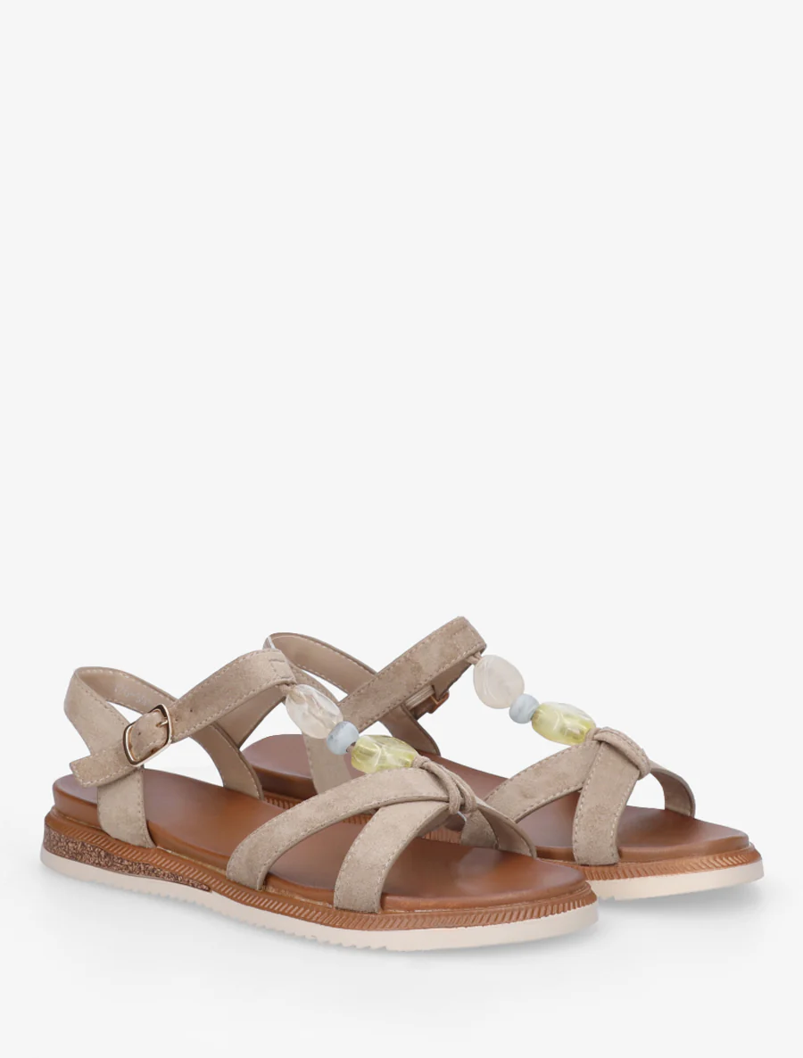 Nu-pieds en suédine à empiècement bijoux pierres - Taupe - Image 4