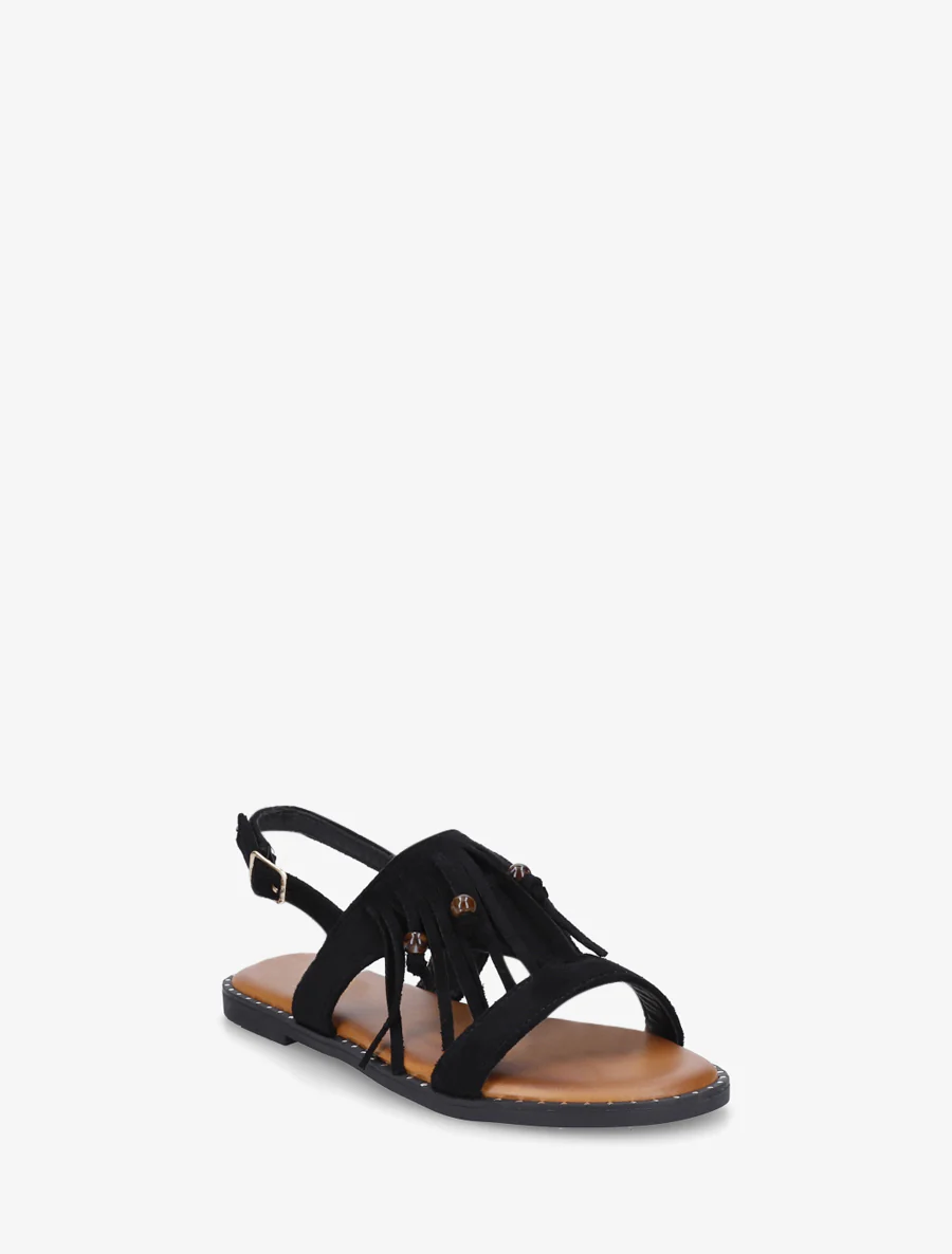 Nu-pieds en suédine à franges et perles - Noir - Image 2