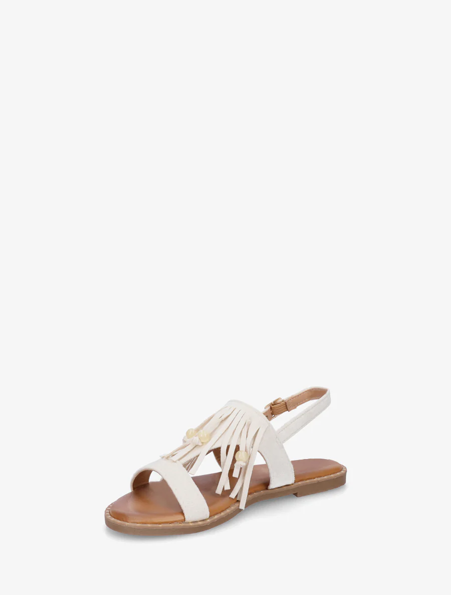 Nu-pieds en suédine à franges et perles - Beige - Image 3