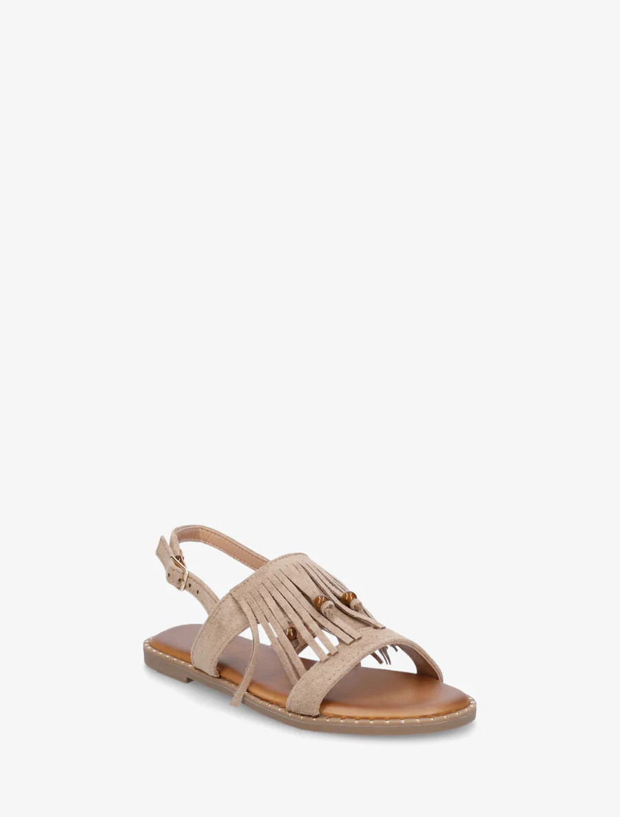 Nu-pieds en suédine à franges et perles - Taupe - Image 2