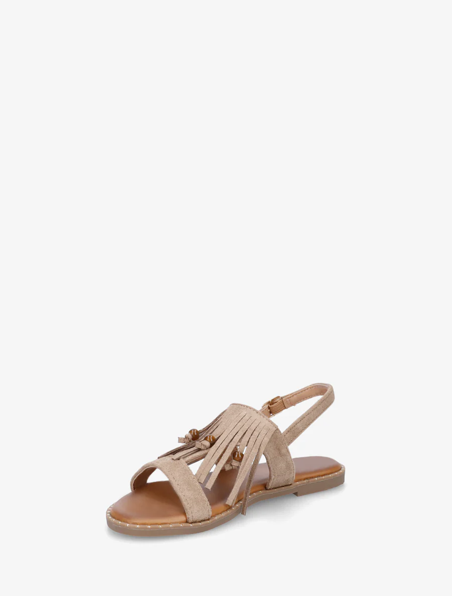 Nu-pieds en suédine à franges et perles - Taupe - Image 3