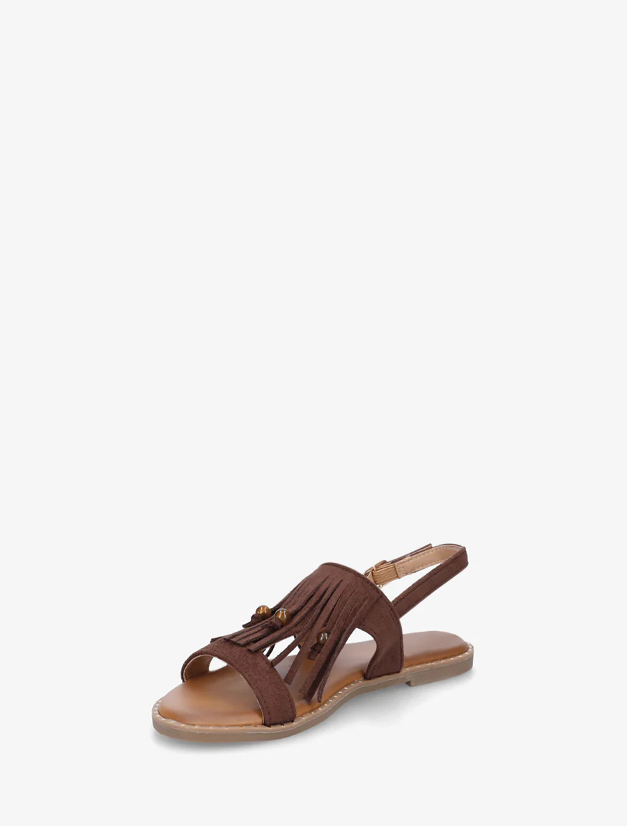 Nu-pieds en suédine à franges et perles - Marron - Image 3