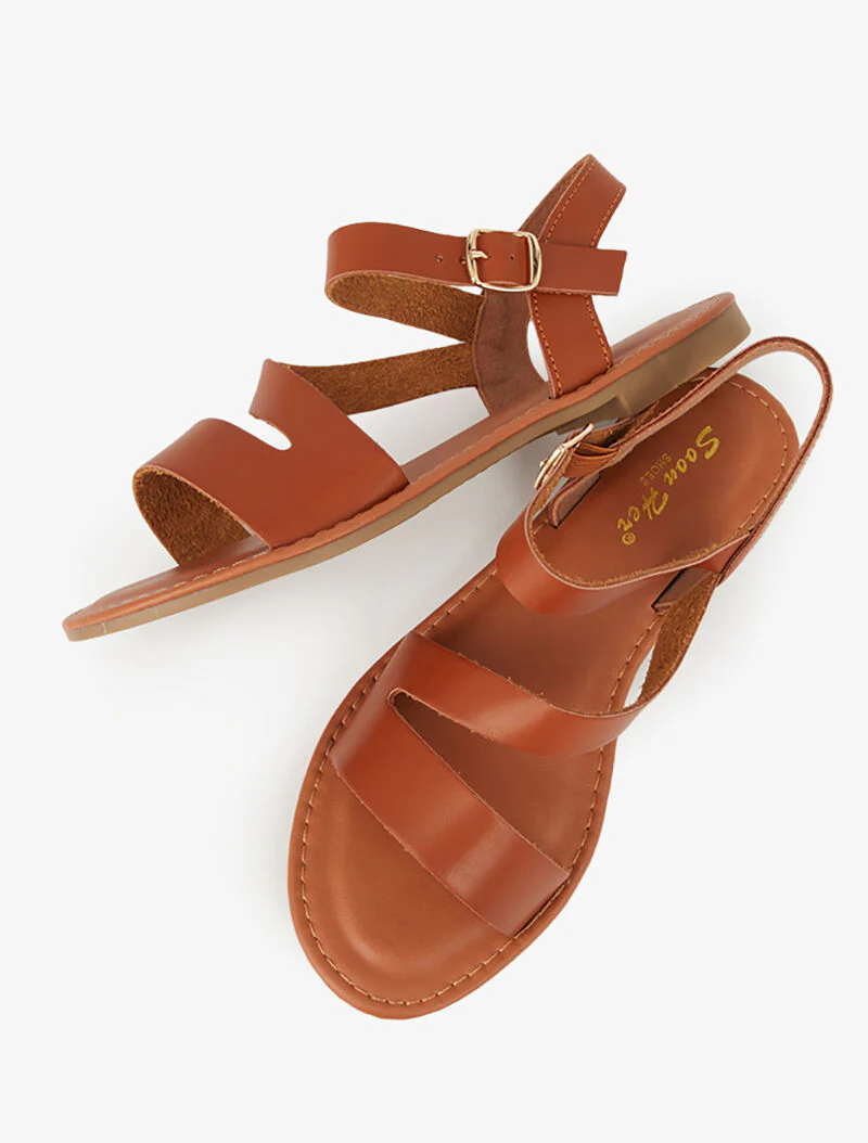 Nu-pieds minimalistes à ganse en biais - camel