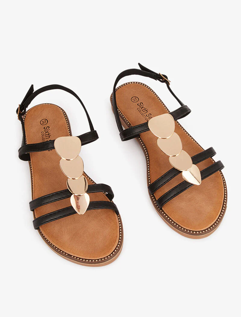 Nu-pieds ornées de plaques dorées - noir