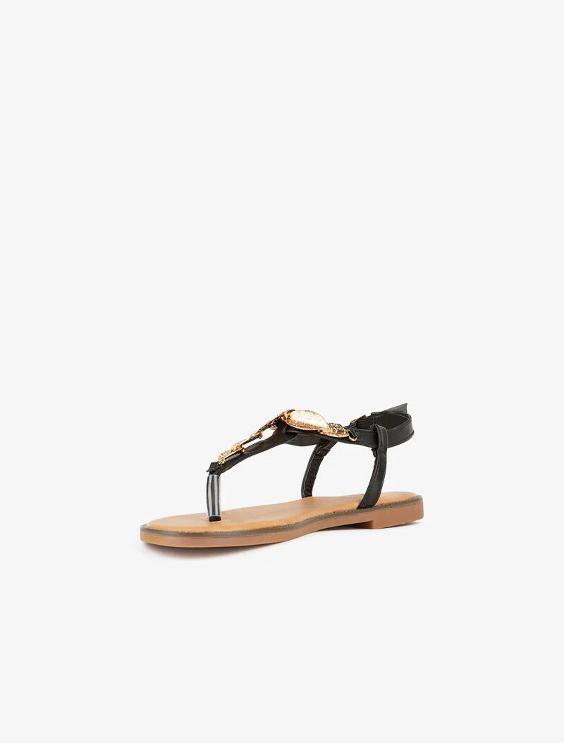Nu-pieds ornés de feuilles dorées - noir - Image 3