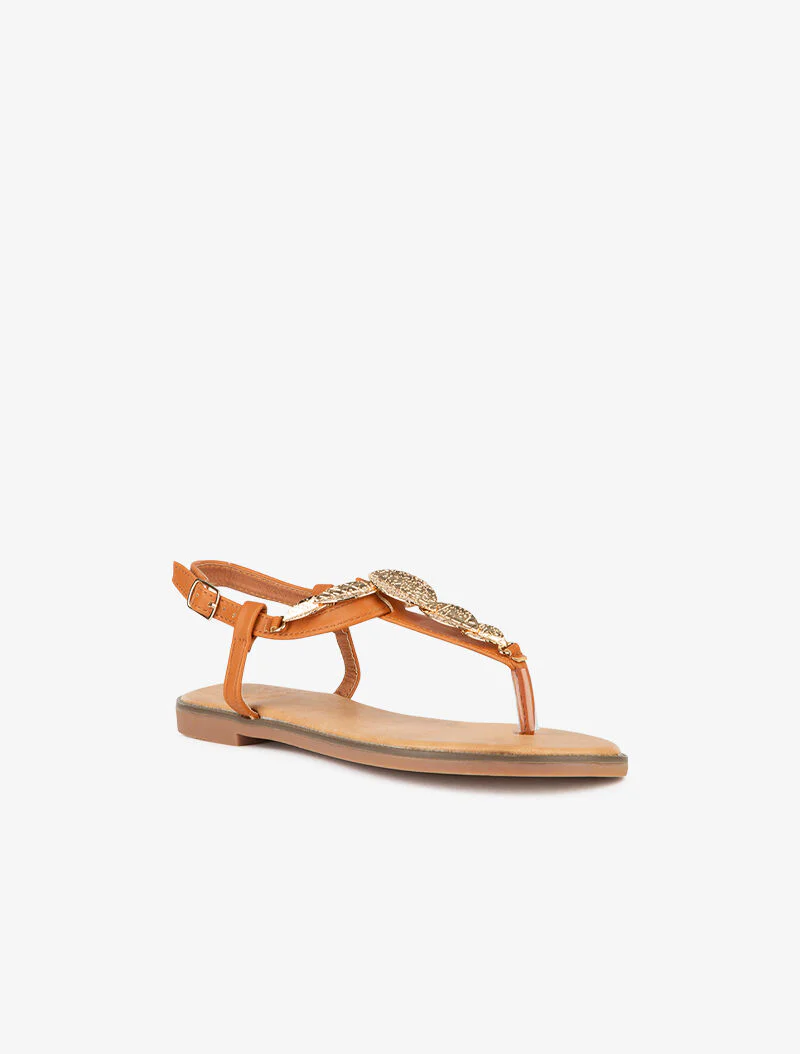 Nu-pieds ornés de feuilles dorées - camel - Image 2