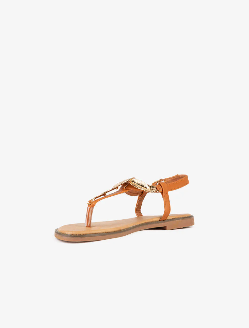 Nu-pieds ornés de feuilles dorées - camel - Image 3